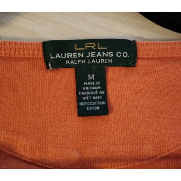 Women's Lauren Ralph Lauren Orange Solid Peasant M Lace Tunic Lagenlook Breath - Picture 4 of 14
